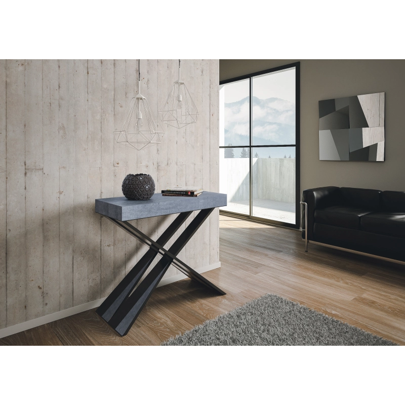 Consolle allungabile 90x40/300 cm Diago telaio Antracite - Cemento