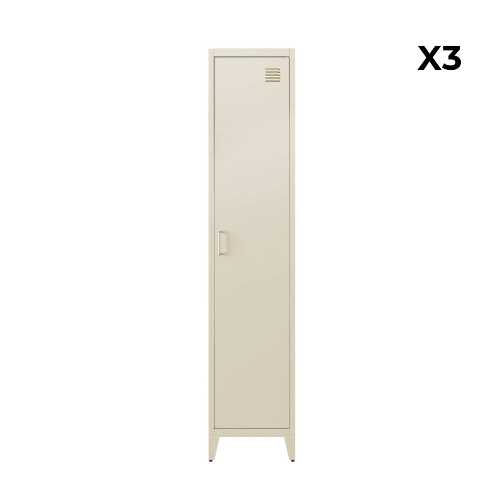 Set di 3 armadi camera industriale, 4 vani, beige
