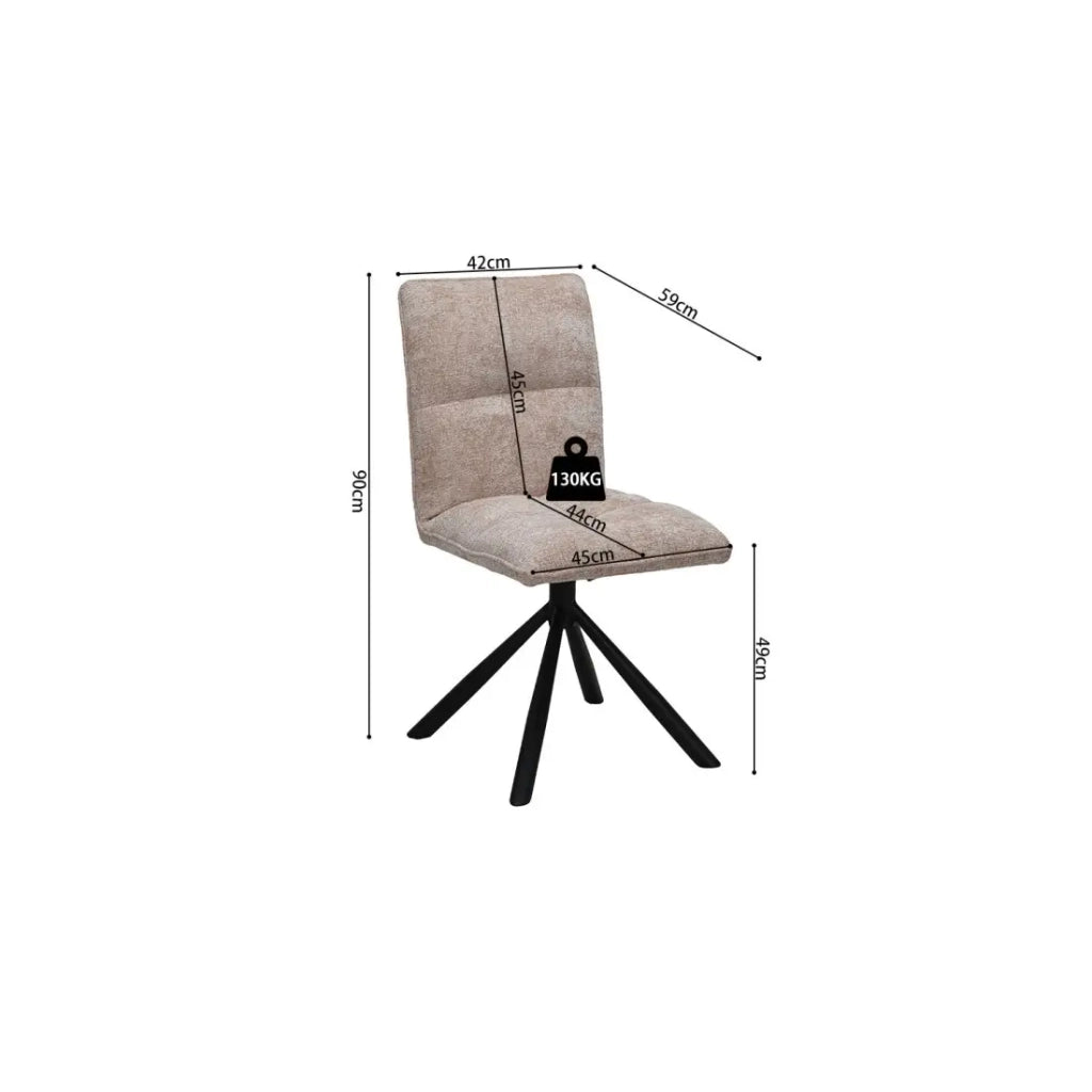 Sedia da pranzo girevole DANIEL – Tessuto color sabbia – Piedi in metallo nero – Stile design/industriale