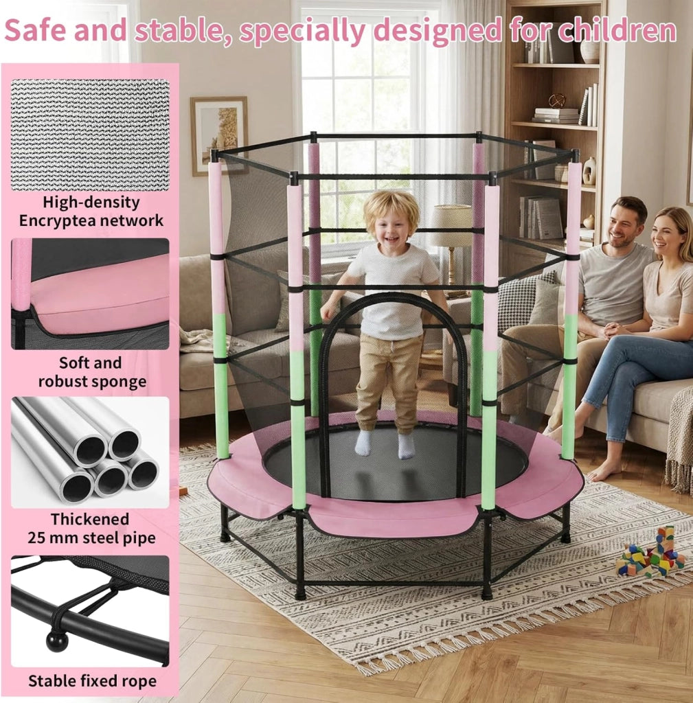 Trampolino Elastico Bambini, Tappeto Elastico Bambini Ø140 cm, Salterello bambini con Rete Sicurezza, Trampolino Giardino per Esterno e Interno, Max 50 kg, per Regali