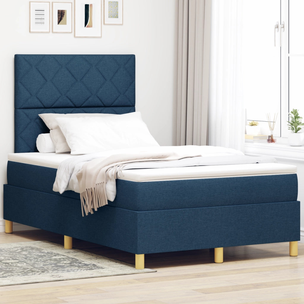 Letto con Box Spring e Materasso Blu Matrimoniale Piccolo in Tessuto