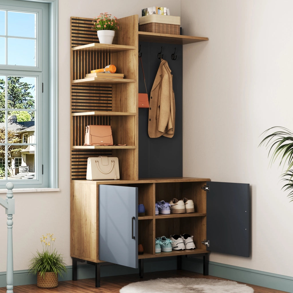Mobile d'ingresso con ganci; 4 ripiani laterali e ripiano regolabile; per ingresso; 100 Ã— 40 Ã— 190.5 cm