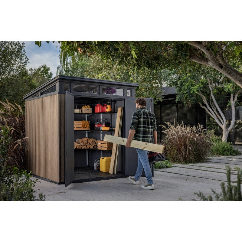 Casetta da giardino in resina effetto legno EVOTECH+ 216x218 cm - pavimento e doppia porta - carico neve 150 kg/m² – Pent 7x7 Signature Venetian - Keter