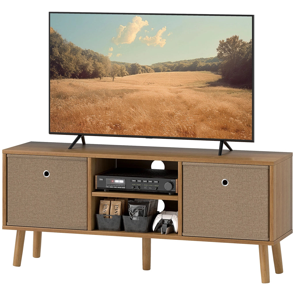 Mobile TV con 2 cassetti in tessuto e ripiani aperti ¨C zephmum ¨C legno e marrone 120x30x40
