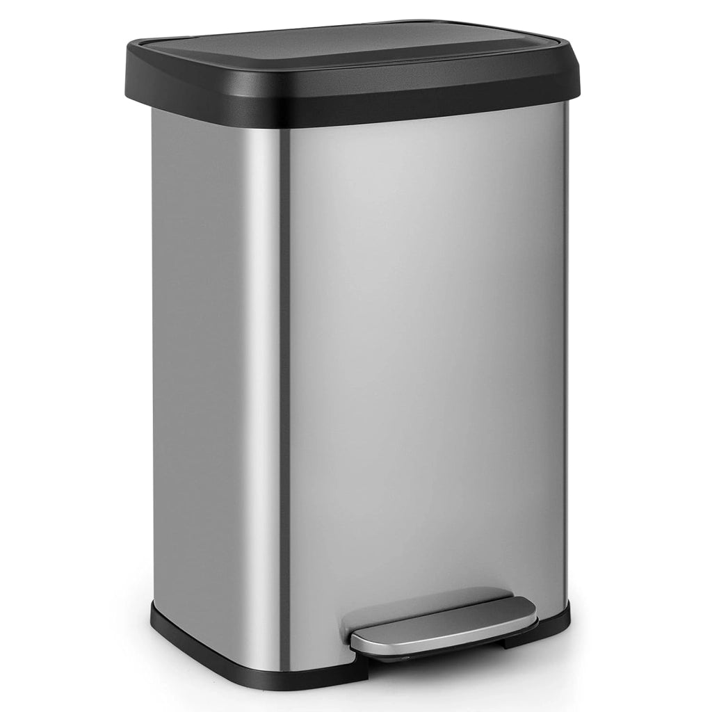 Pattumiera da Cucina da 50 L, con Coperchio e Pedale, in Acciaio Inox e Plastica, con Scomparto per Deodorazione, 41 x 39 x 61 cm (Argento, 50L)