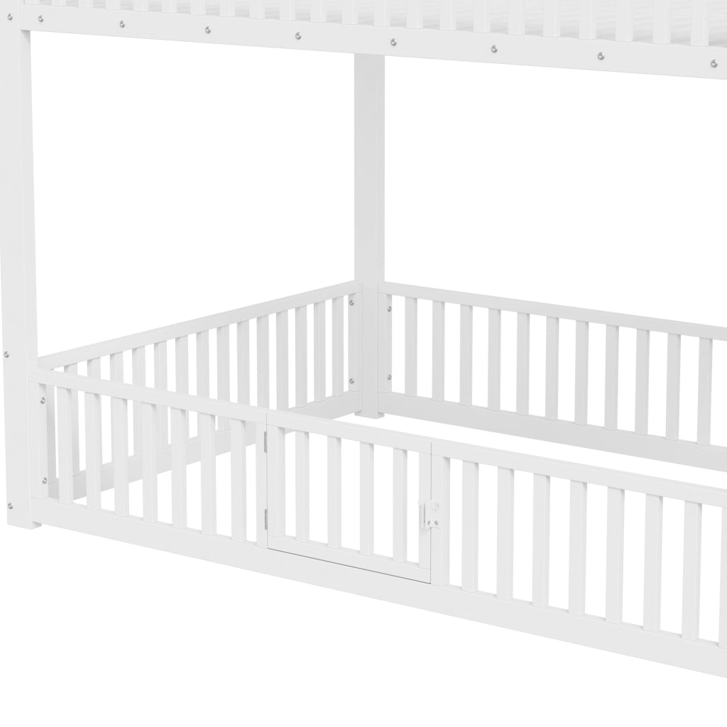 Letto a castello 140x200 con scala contenitore e illuminazione LED, bianco