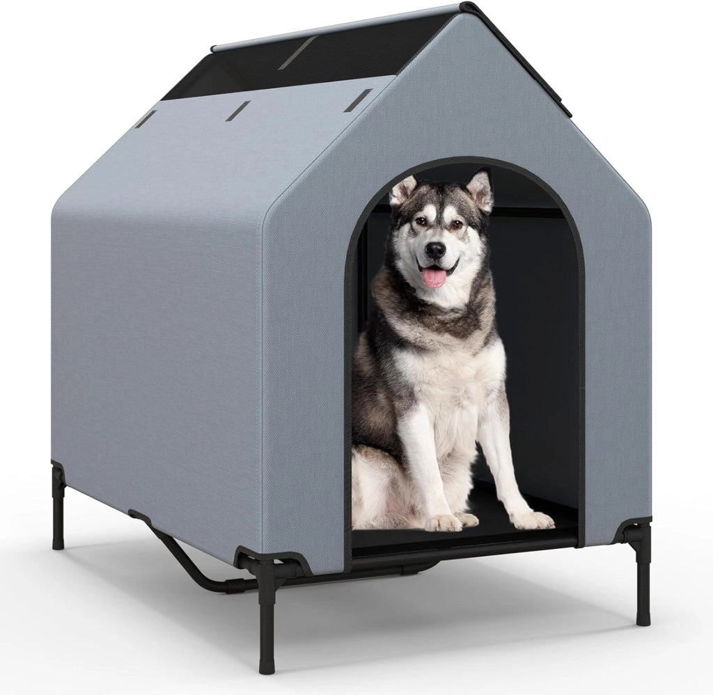 Casetta per Cani, Letto Rialzato per Cani con Copertura Rimovibile ed Impermeabile e Finestre Ventilate, Cuccia Cane Esterno ed Interno Taglia Piccola/Media/Grande (75 x 110 x 106 cm)