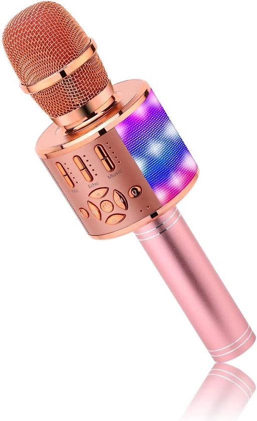 Microfono per Bambini Giocattolo - Microfono per Bambini Karaoke - Microfono Bluetooth per Bambini - Rosa Oro