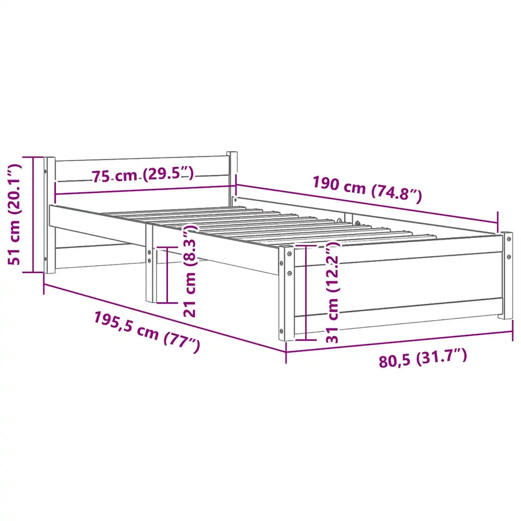 Giroletto senza Materasso-Struttura Letto Ambra in Legno Massello 75x190 cm 404442