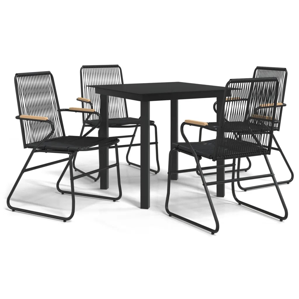 Set da Pranzo da Giardino 5 pz | Set Salotto da Giardino Nero in Rattan PVC