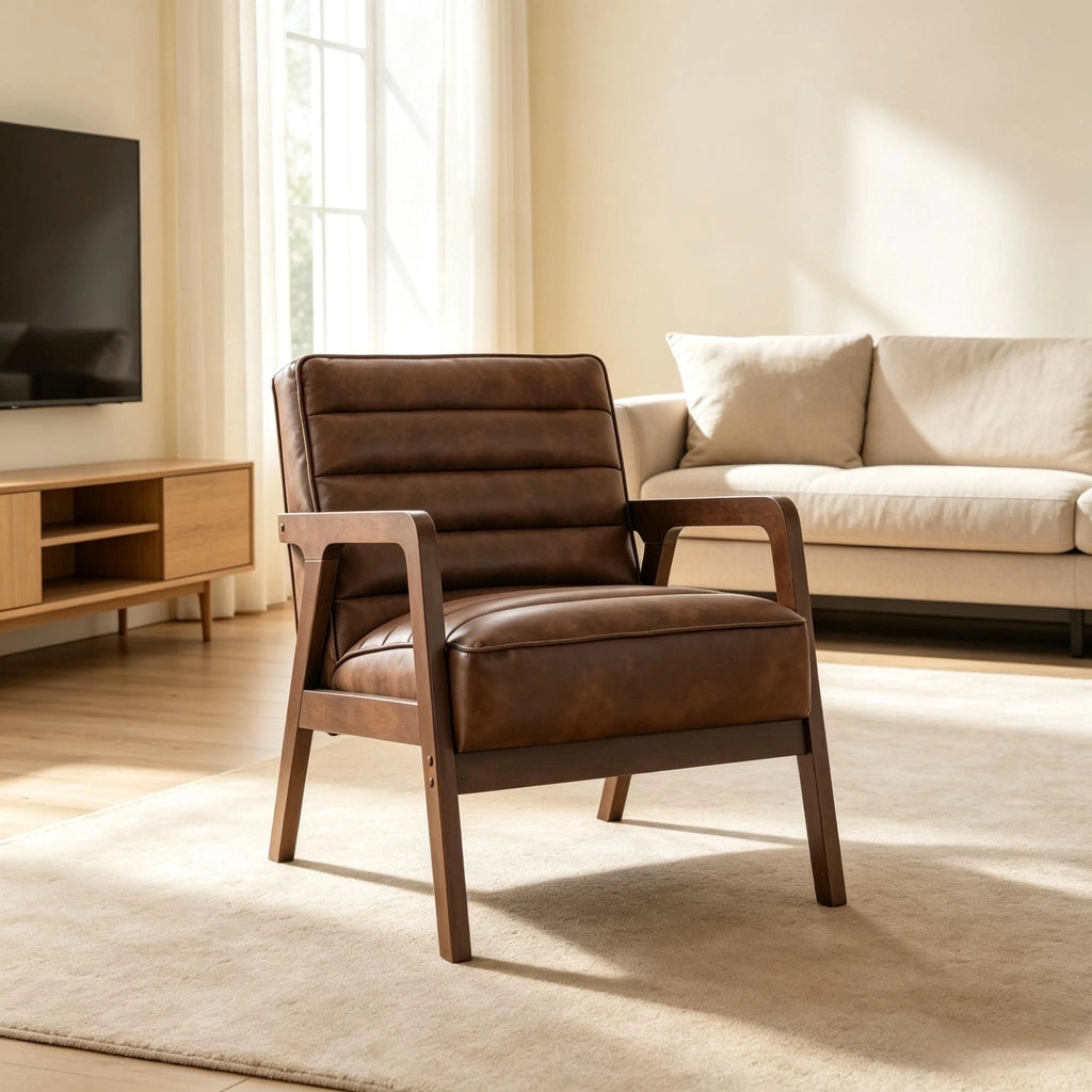 POLTRONA da salotto in PU e legno 64 x 86 x 79 cm marrone antico