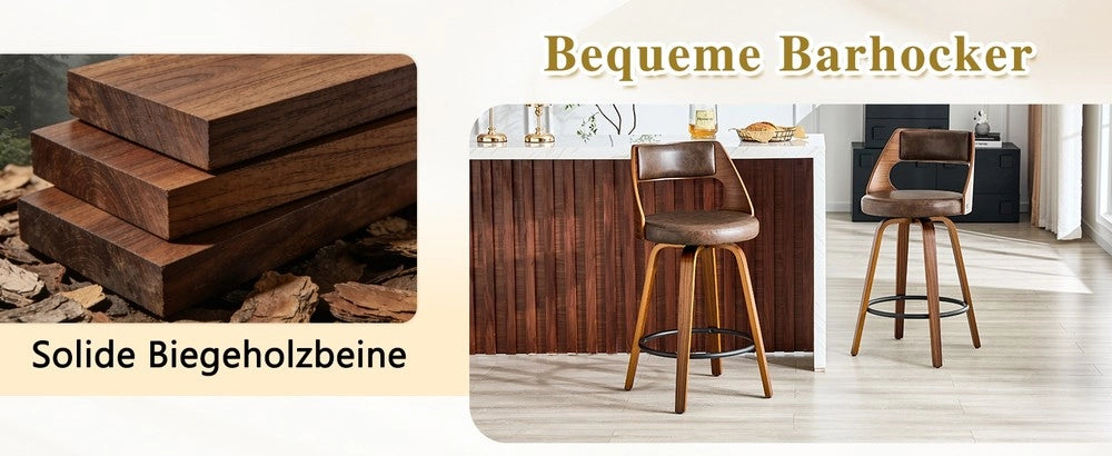 Set 2 Sgabelli da Bar con Schienale ¨C MINIMAL ¨C Legno e Ecopelle, 92 cm