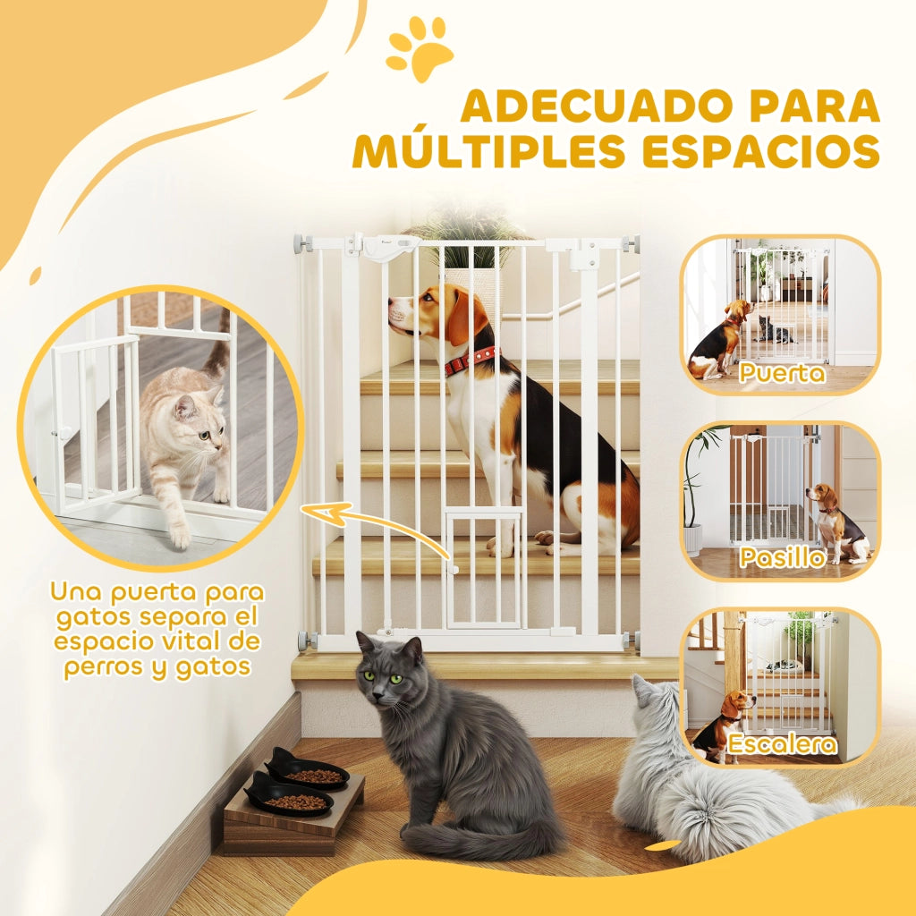 Barriera per Cani Estensibile con Porta ¨C Zephmum ¨C 74-80x91,4 cm Bianco