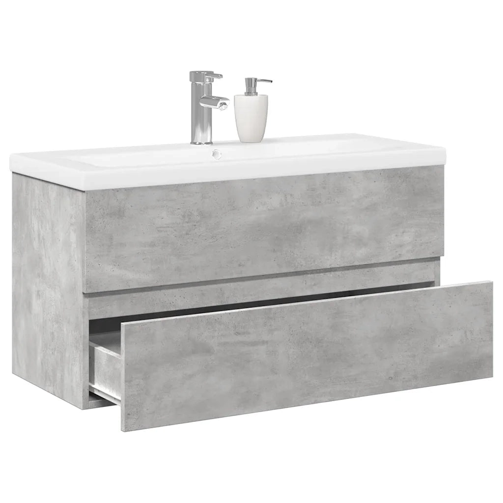 Set Mobili da Bagno | Armadio da bagno 2 pz Grigio Cemento in Legno Multistrato