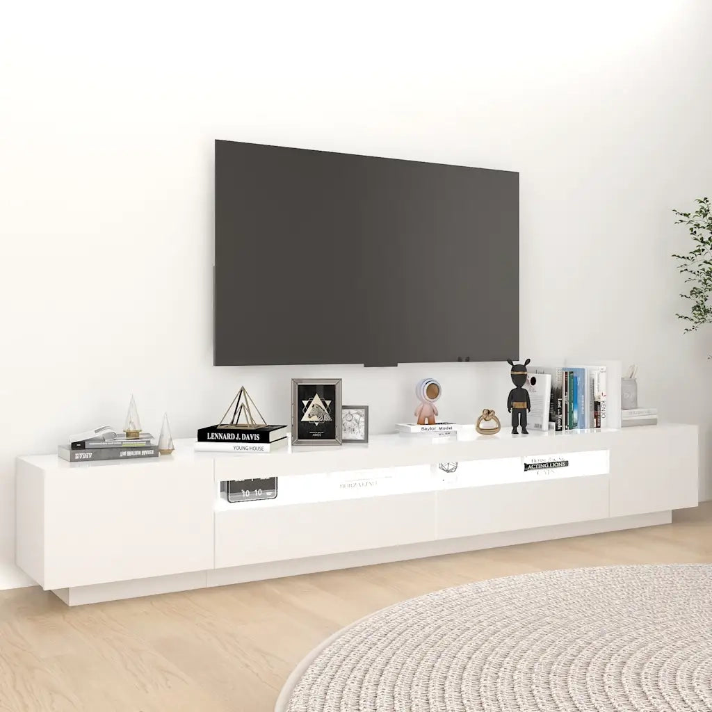 Mobile Porta TV con Luci LED-Credenza TV Bianco 260x35x40 cm