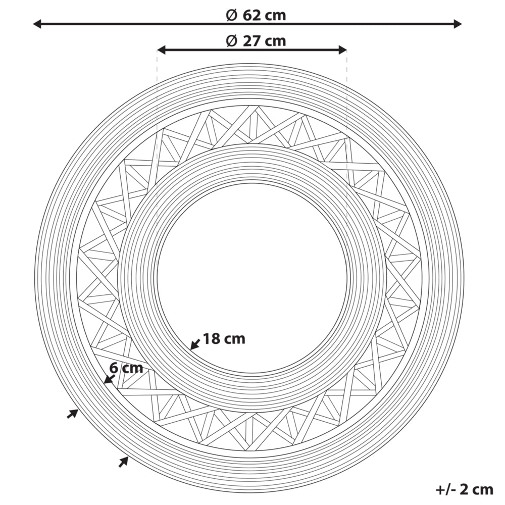 Specchio da parete in legno di bambù marrone chiaro rotondo 62 cm cornice fatta a mano motivo geometrico decorativo Boho rustico