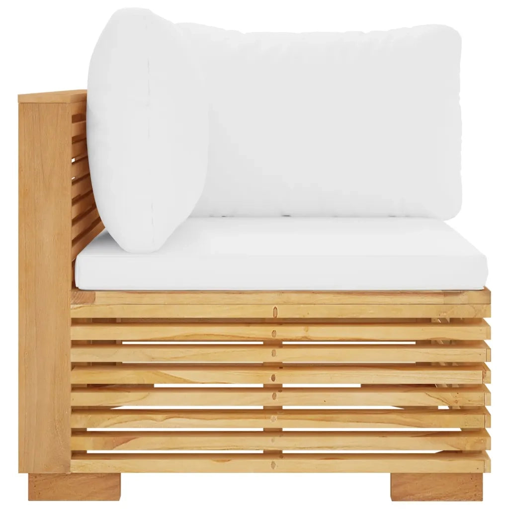 Divano Angolare da Giardino con Cuscini Crema Massello di Teak 319157