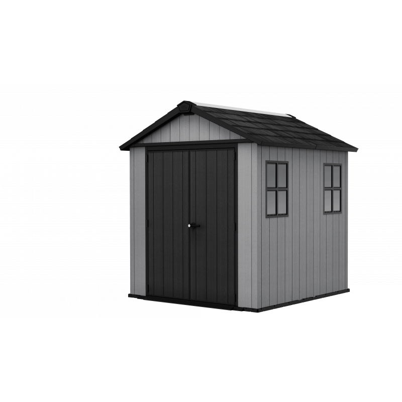 Casetta da giardino in resina EVOTECH+ 223x230 cm - con pavimento e doppia porta - carico neve 150 kg/m² – Newton Plus 757/775 - Grigio - Keter