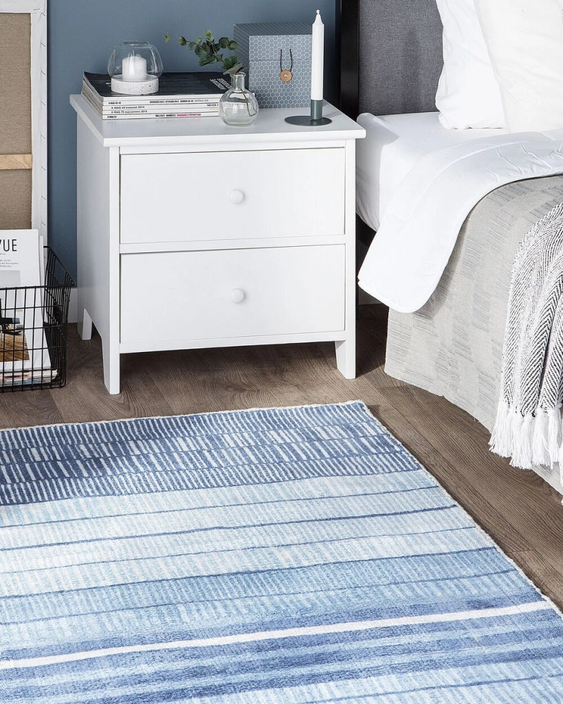 Tappeto Blu Viscosa 80 x 150 cm Motivo Geometrico Rigato Intrecciato a Mano