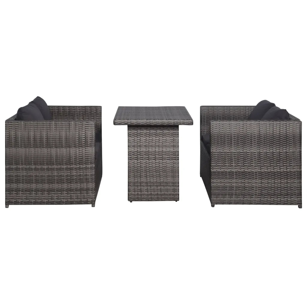 Set da Bistrot 3 pz con Cuscini in Polyrattan Grigio cod mxl 35120