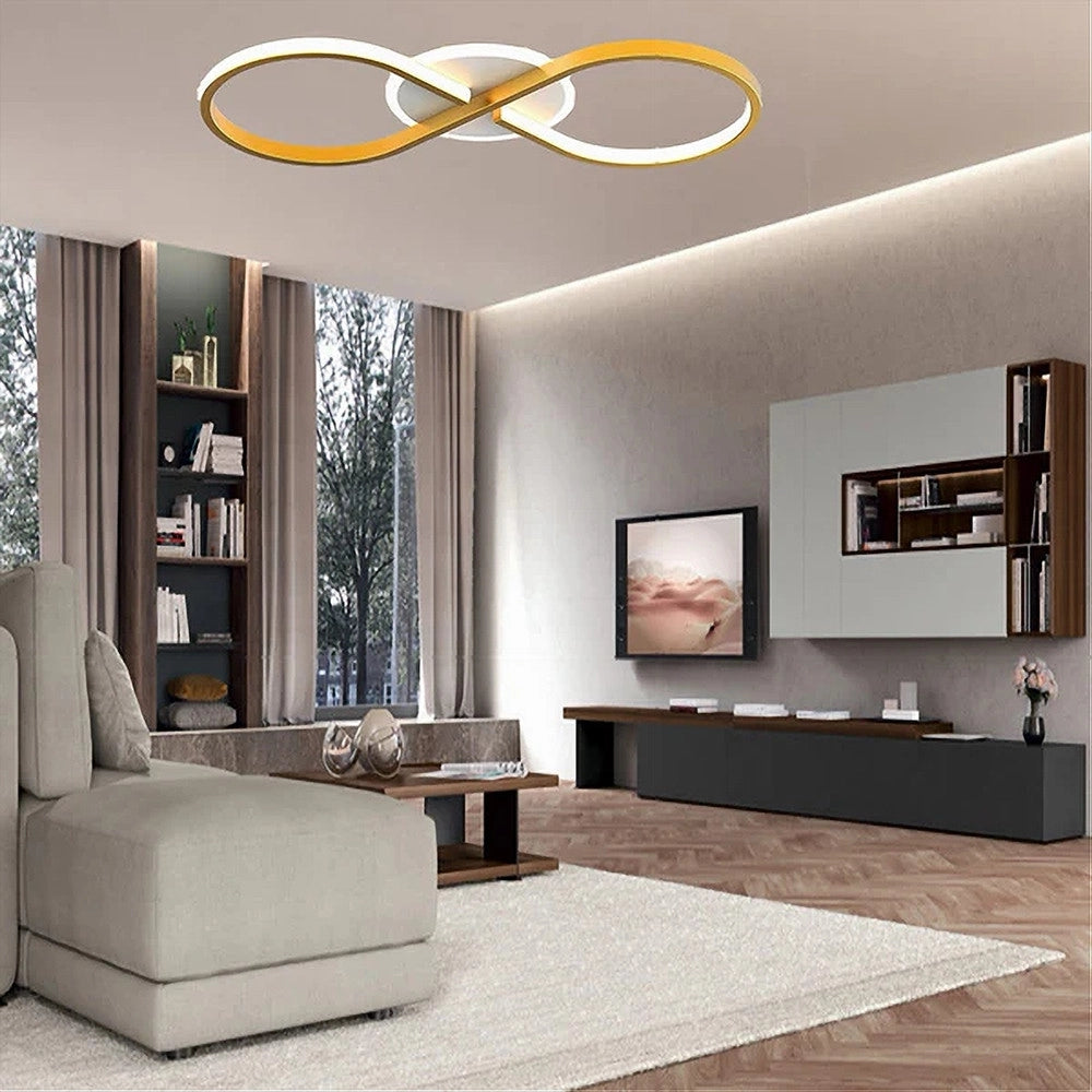 Trade Shop - Plafoniera Moderna Led 22w Intrecciato Forma Infinito Oro Luce Naturale 4000k 71316 -