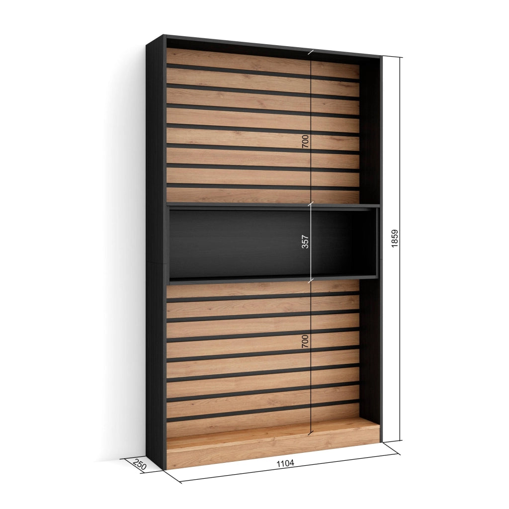 Libreria scaffale, 110x25x186cm, Soggiorno, Ufficio, Per libri, colore Rovere e nero RF2323