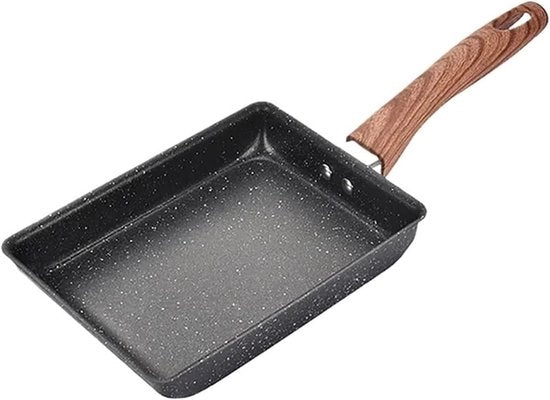 Piastra per biscotti - Piastra per frittelle - 15 x 19 cm - Piastra antiaderente - Adatta per piastre a induzione e forni a gas - Quadrata - Piastra per omelette con manico in legno