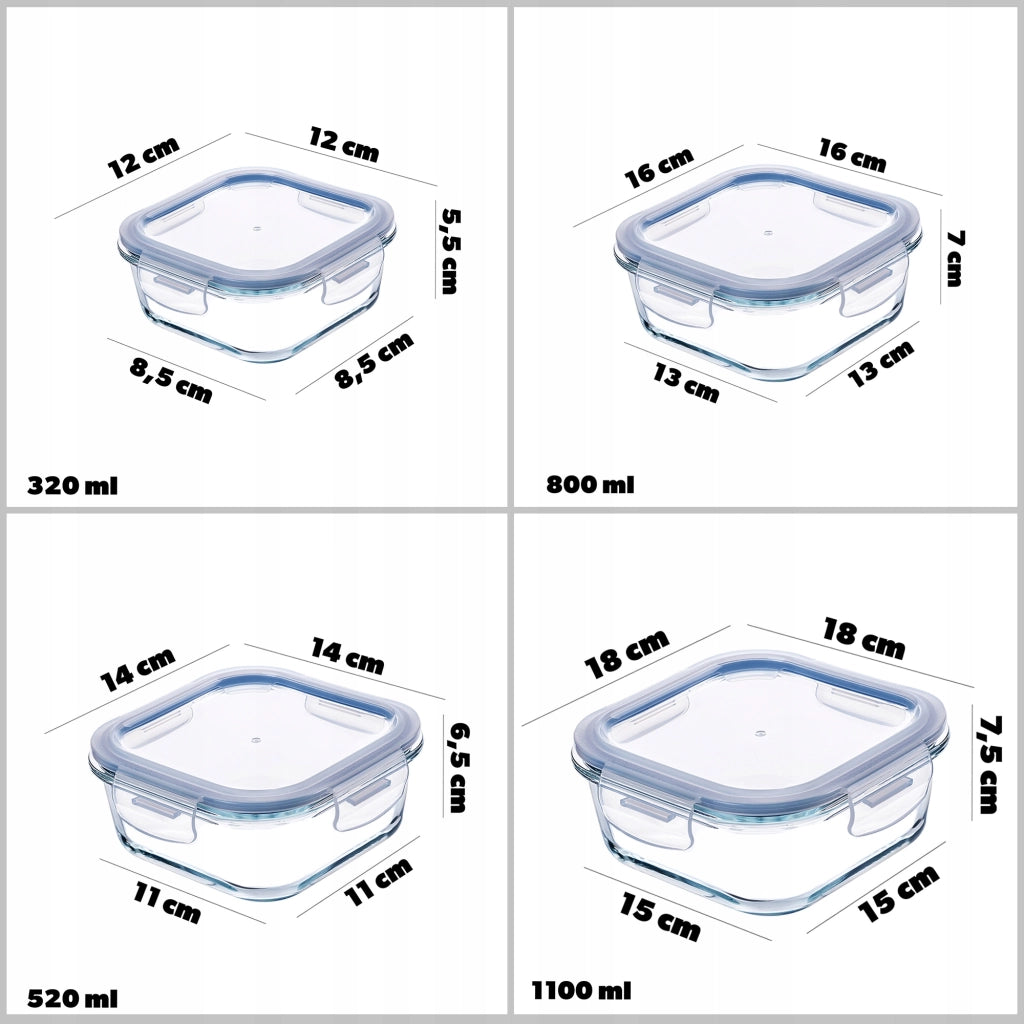 Set di contenitori per alimenti in vetro KADAX, contenitori in vetro con coperchio, portapranzo x4