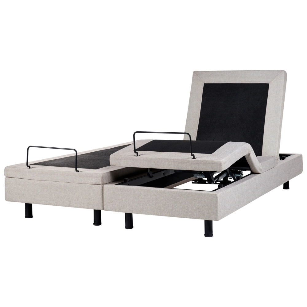 Letto matrimoniale elettrico in poliestere beige chiaro regolabile con telecomando senza testata 180 x 200 cm stile moderno