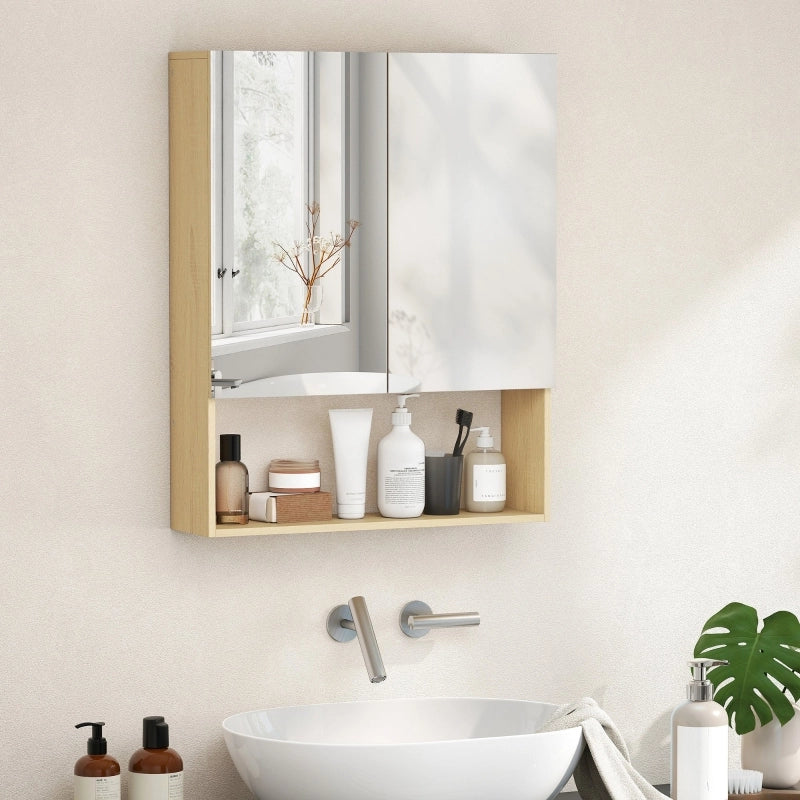 Specchio armadio da bagno a parete con ripiani aperti, finitura effetto rovere, 60 x 16,6 x 75 cm