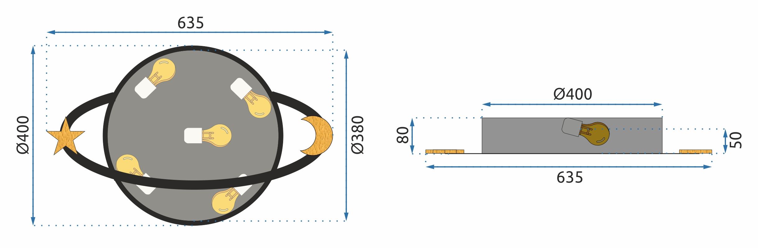 Lampada Plafoniere Moon Black App864-c