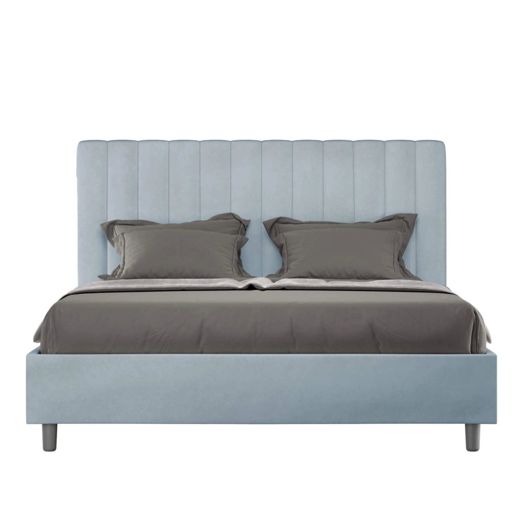 Letto una piazza e mezza con rete imbottito 130x190 microfibra azzurro Agueda