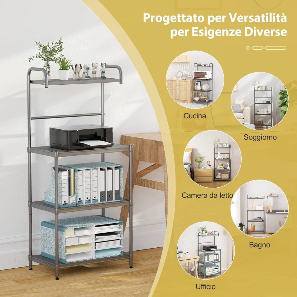 COSTWAY Microonde Scaffale da Cucina per Microonde in Metallo a 4 Ripiani, Carrello per Microonde Scaffalatura Organizzatore Portaoggetti, 60 x 34 x 136 cm (Grigio)