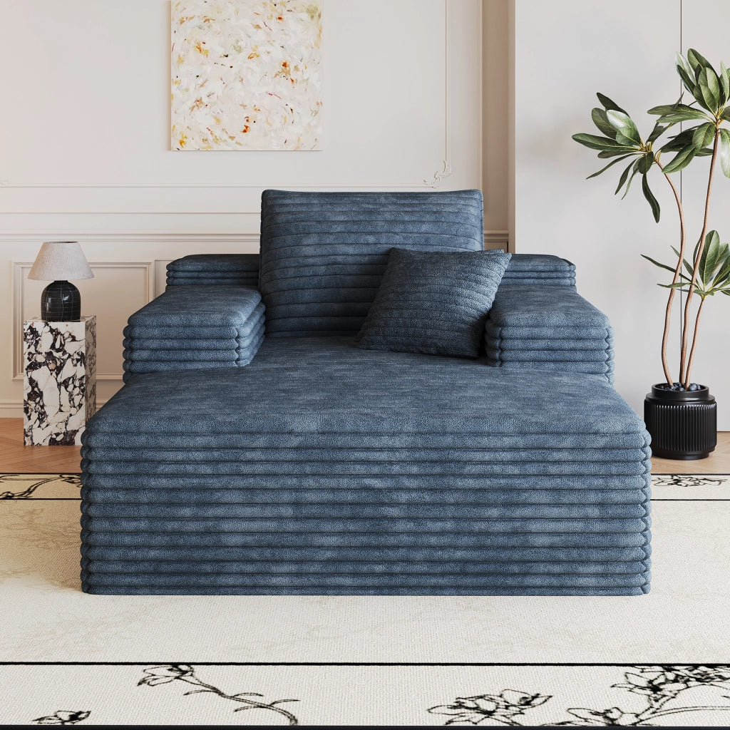 DIVANO Chaise Longue in Velluto a Coste Blu senza montaggio
