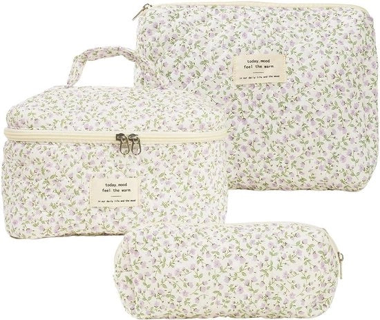 Set di 3 Borse di Trucco con Stampo Fiorale per Donne e Viaggi