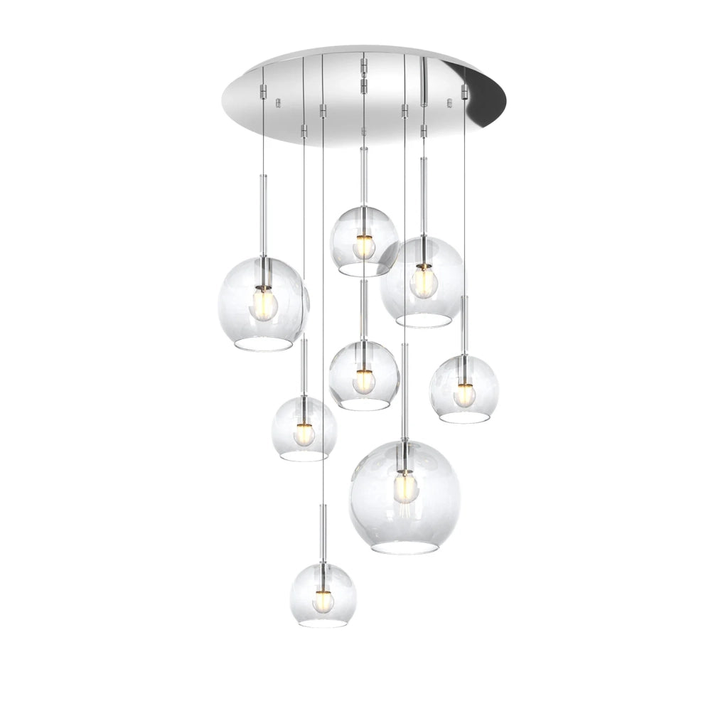 Lampadario Contemporaneo Future Metallo Cromo Vetro Mix Trasparente 8 Luci E27