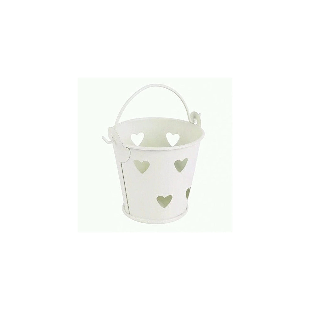 Trade Shop - 24 X Secchielli Bianchi Con Cuori In Latta Verniciata Portaconfetti Bomboniera -