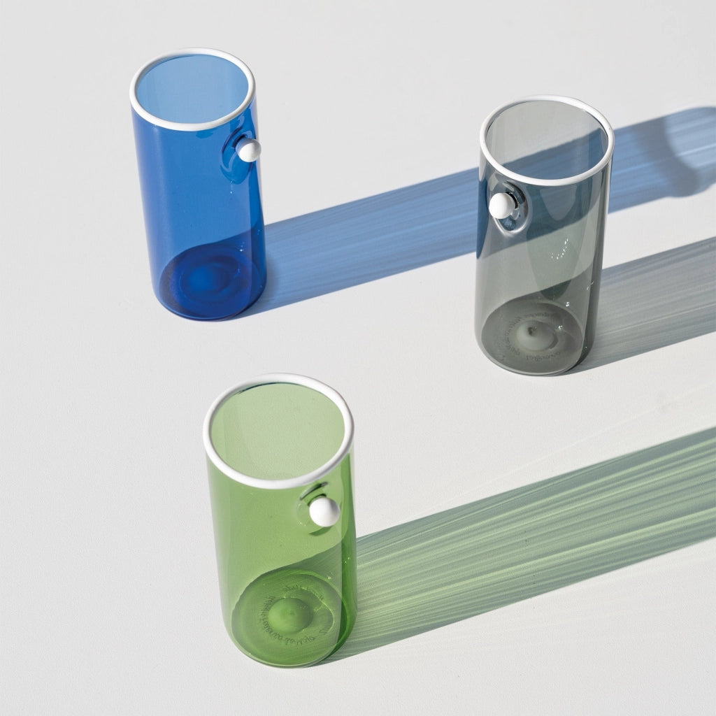Zafferano Set 4 Tumbler Alti Oyster Blu in Vetro Borosilicato Soffiato a Mano con Perla in Vetro Opaco Bianco per Cocktail e Bevande Eleganti