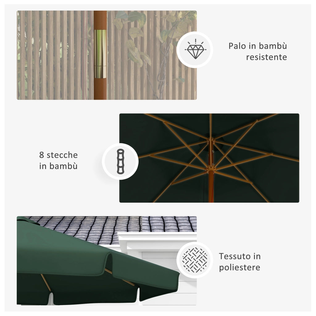 Ombrellone da Giardino con Doppio Tettuccio, in Bamb¨´ e Poliestere, ?325x250 cm, Verde