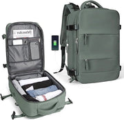 Zak da viaggio per backpacker, grande borsa da viaggio per donne e uomini, bagaglio a mano, zaino impermeabile per laptop da 14 pollici con porta USB, tasca per scarpe - verde scuro