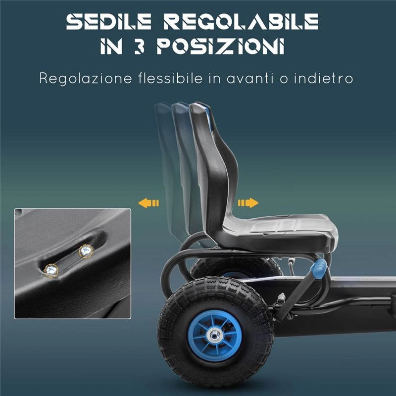 GO KART A PEDALI PER BAMBINI 5-12 ANNI CON SEDILE REGOLABILE RUOTE IN GONFIABILI