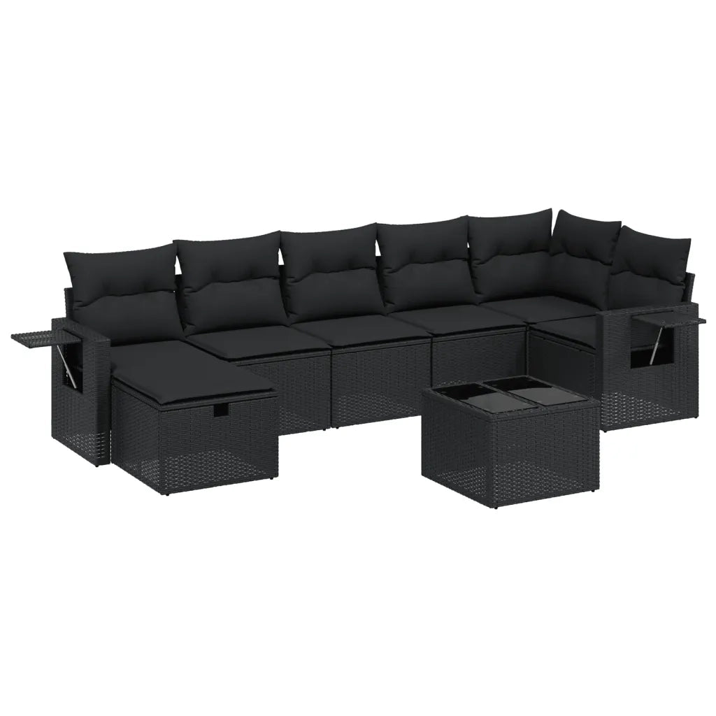 Set Divani da Giardino con Cuscini 8 pz Nero in Polyrattan