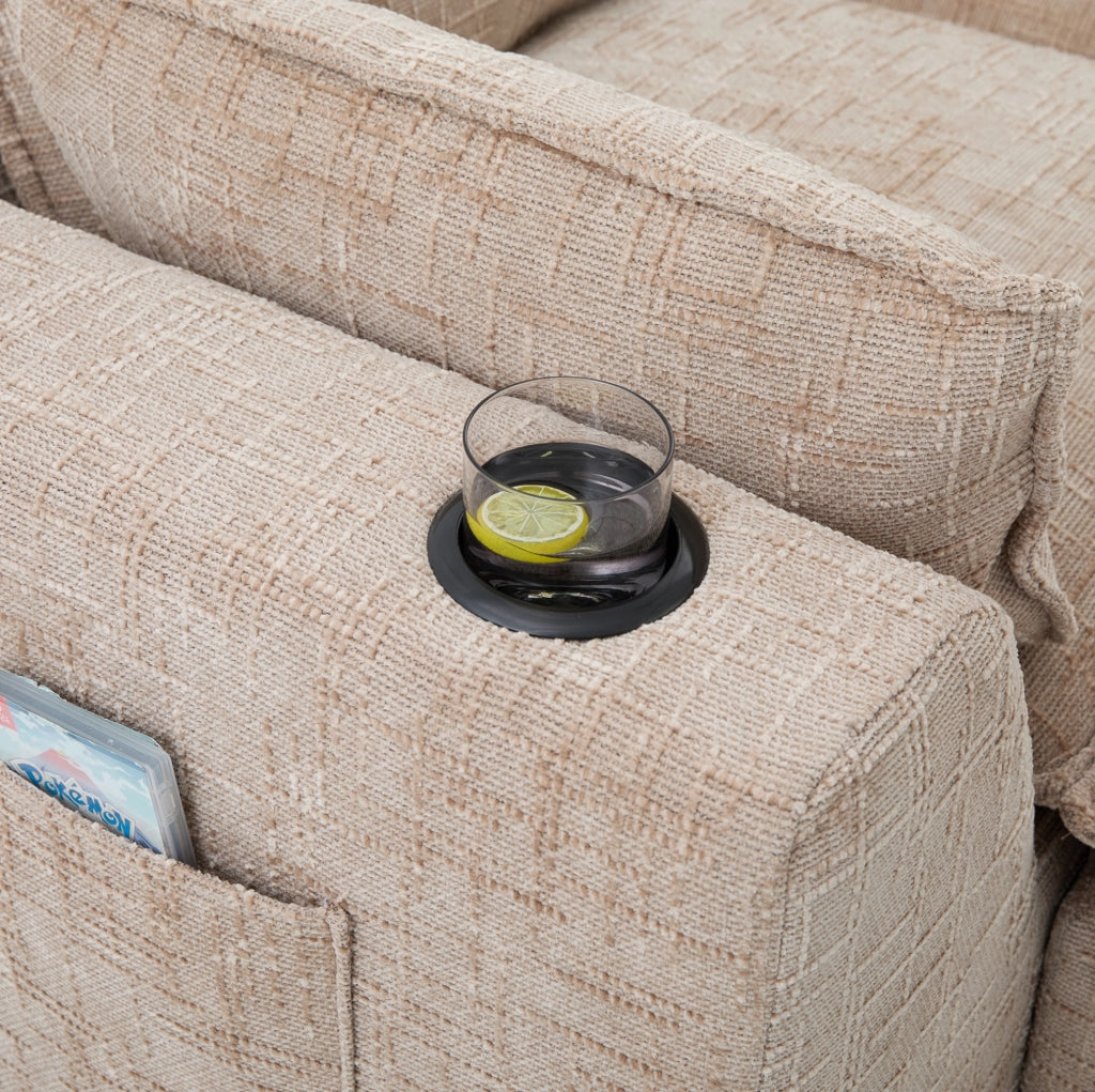 Divano modulare 256x161 cm khaki in chenille, con pouf e tasche laterali