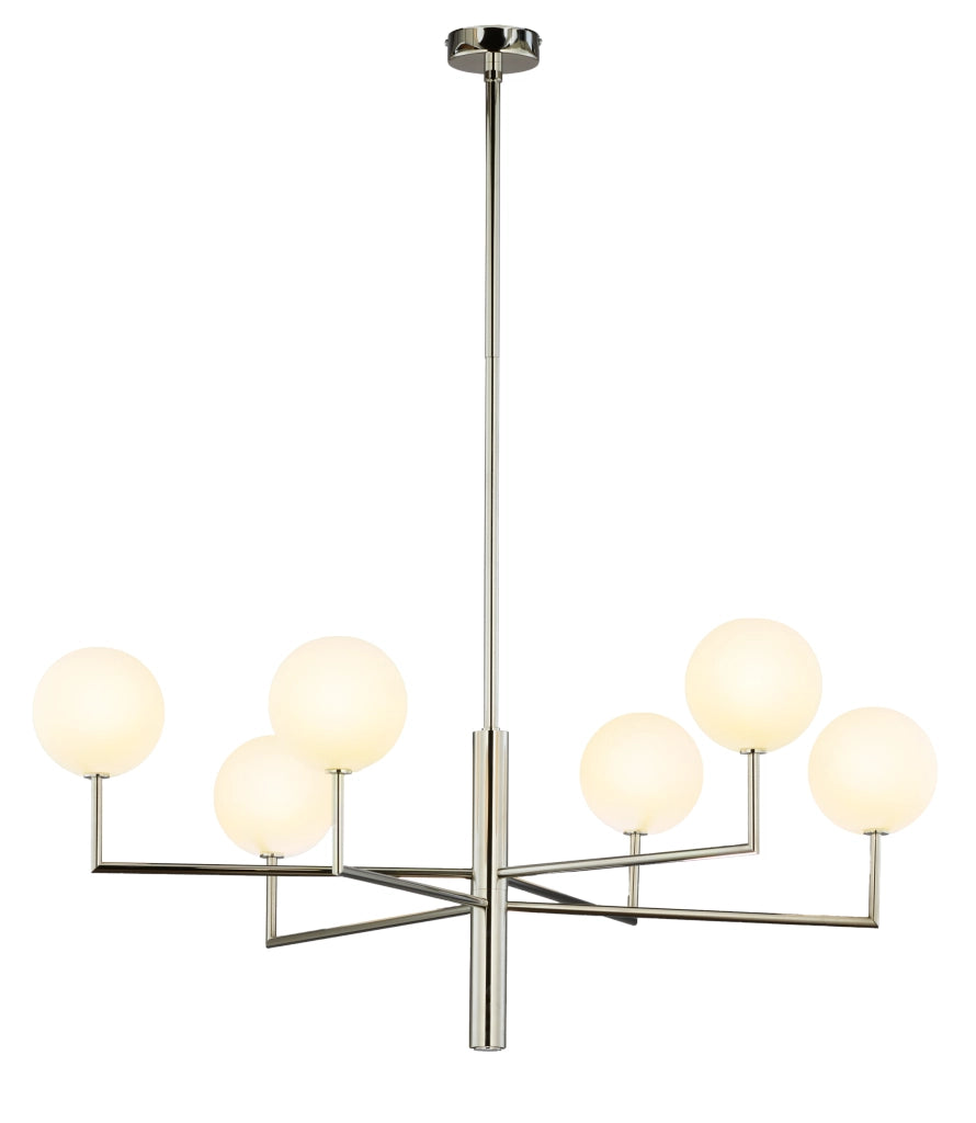 Lampadario moderno nichel 6 luci sfere vetro FEME Jupiter
