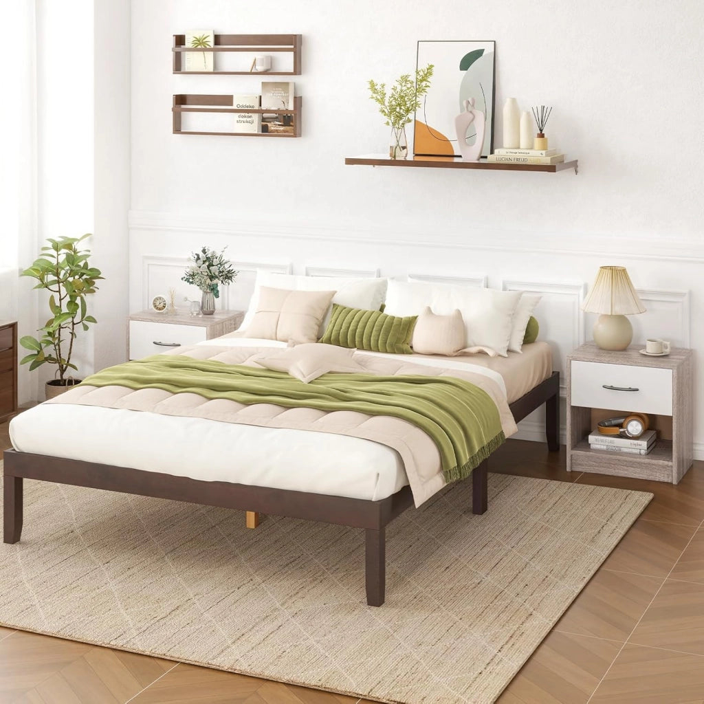 COSTWAY Comodino 38,5 x 28 x 40,5cm in Legno, Tavolino Salvaspazio con Scomparto Aperto e Casseto per Soggiorno e Camera da Letto (Naturale Chiaro+Bianco)
