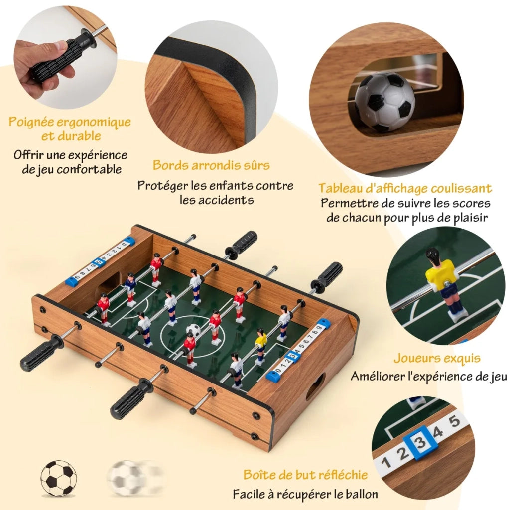 Tavolo da calcio balilla mini 2 giocatori in MDF, marrone, compatto, resistente e facile da montare per casa
