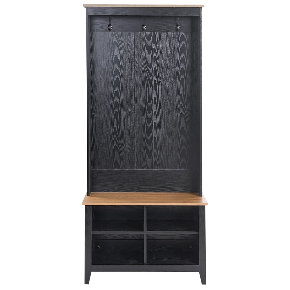 Scarpiera con appendiabiti MDF nero e marrone chiaro 4 scomparti per scarpe 3 ganci