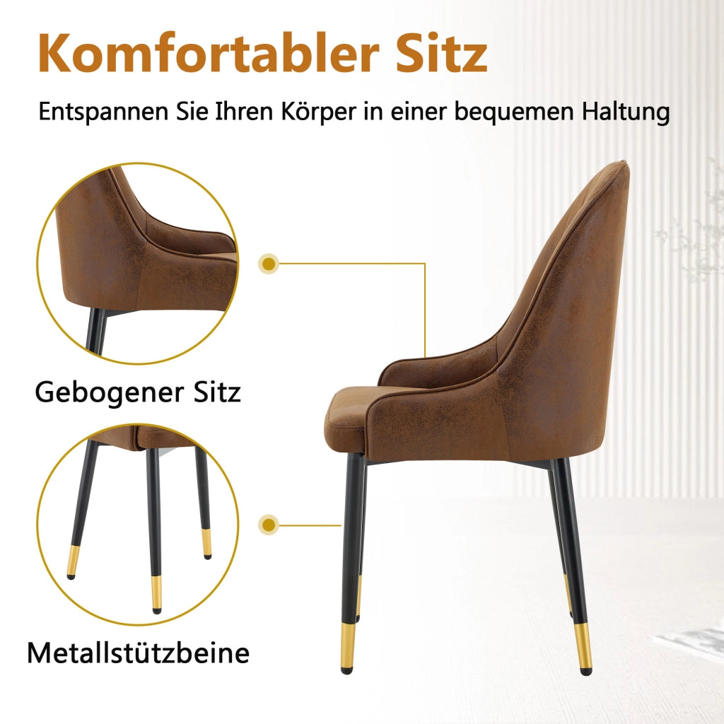SEDIA da pranzo ergonomica Set da 2 pezzi 91 cm tessuto marrone struttura in metallo