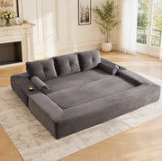 Divano letto 3 posti 232x98x80 cm grigio scuro, pieghevole con portabicchieri,
