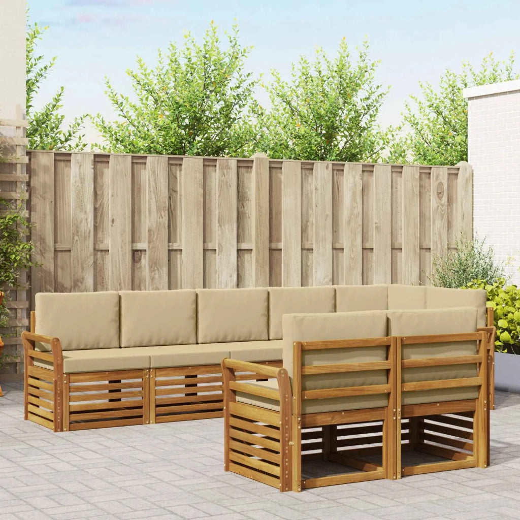 Set divani 8 pcs Naturale e Beige Legno di Acacia Massello 3375013